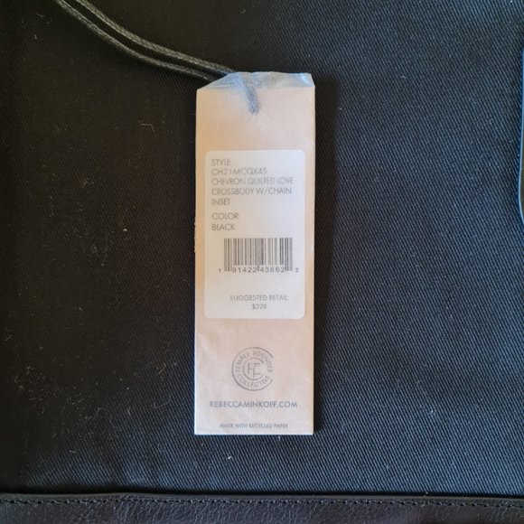 New Rebecca Minkoff Black Chevron Quilted Love Crossbody Leather Chain Handbag - Picture 8 of 8